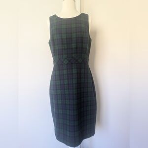 J. Crew Green and Blue Plaid Midi Sheath Dress Women's Size 8